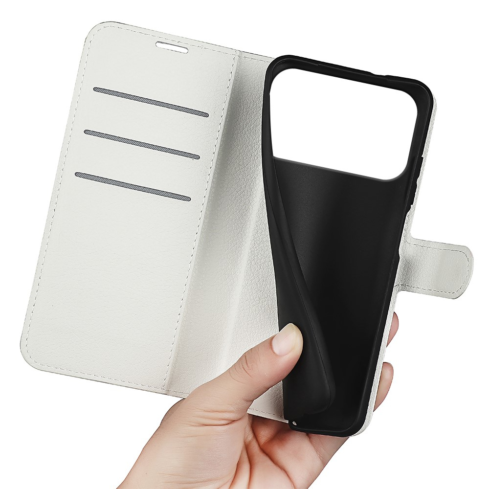 iPhone 17 Pro Max Leder Tasche Flip Cover Litchi Look - Weiss