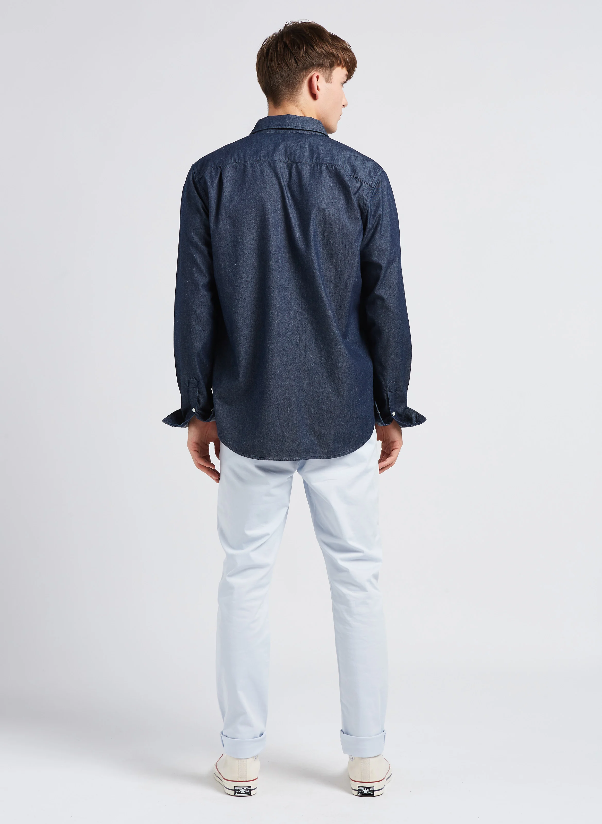 Chemise col classique en jean| Bleu