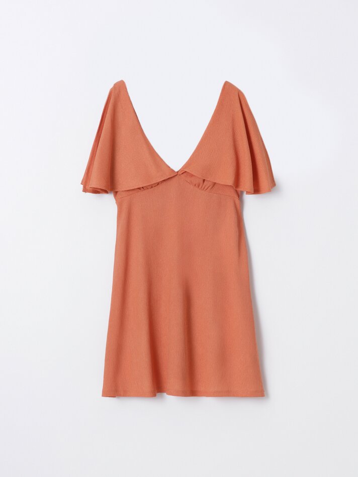 Vestido de alças com babados - Tamanho Médio Laranja