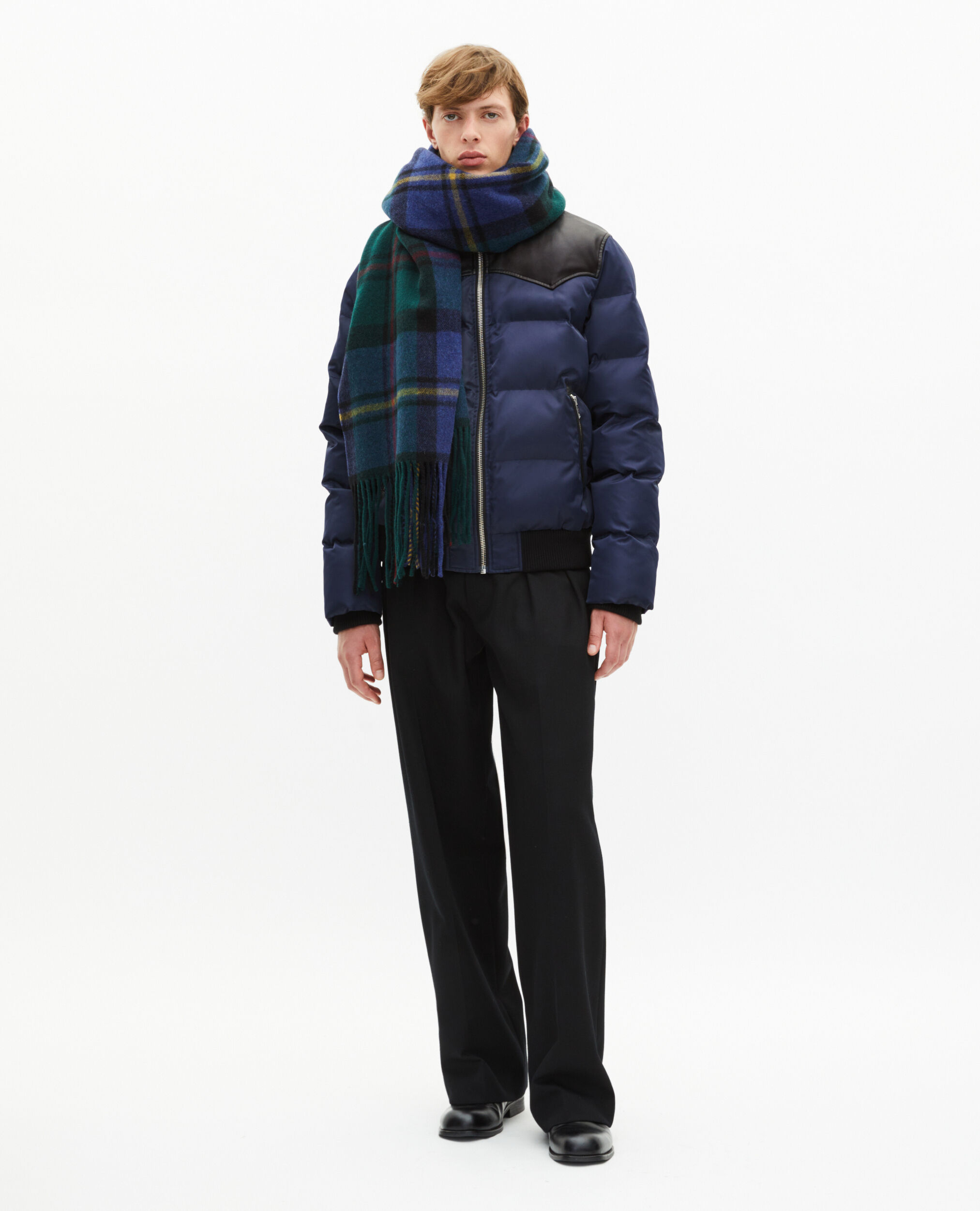Echarpe en tartan bleue et verte