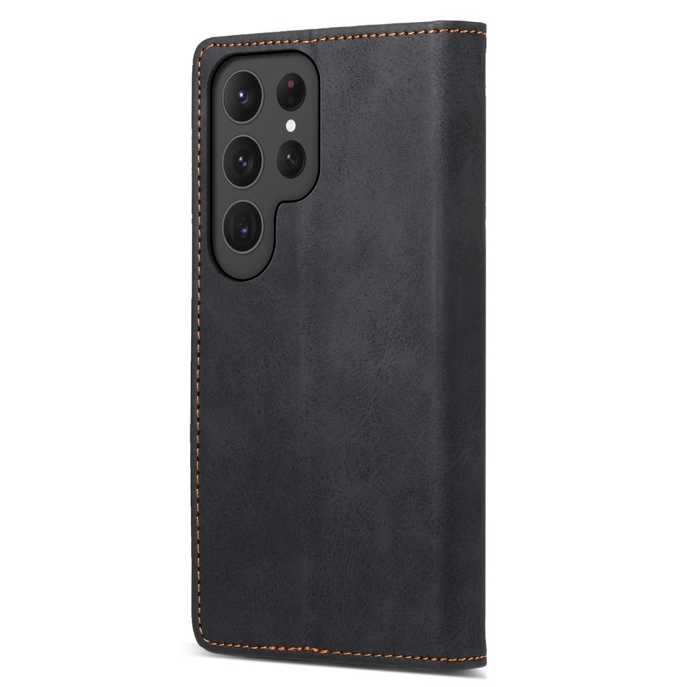 Samsung Galaxy S25 Ultra Leder Tasche Flip Wallet Etui mit Kartenfächern (RFID Schutz) - Schwarz
