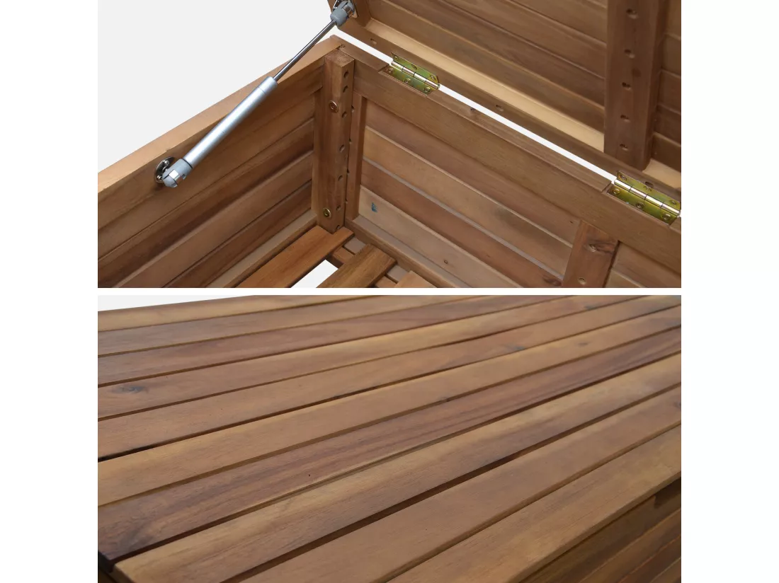 Coffre de jardin en bois - Saragosse - 130L. rangement coussins 107x48.5cm avec vérins et roulettes