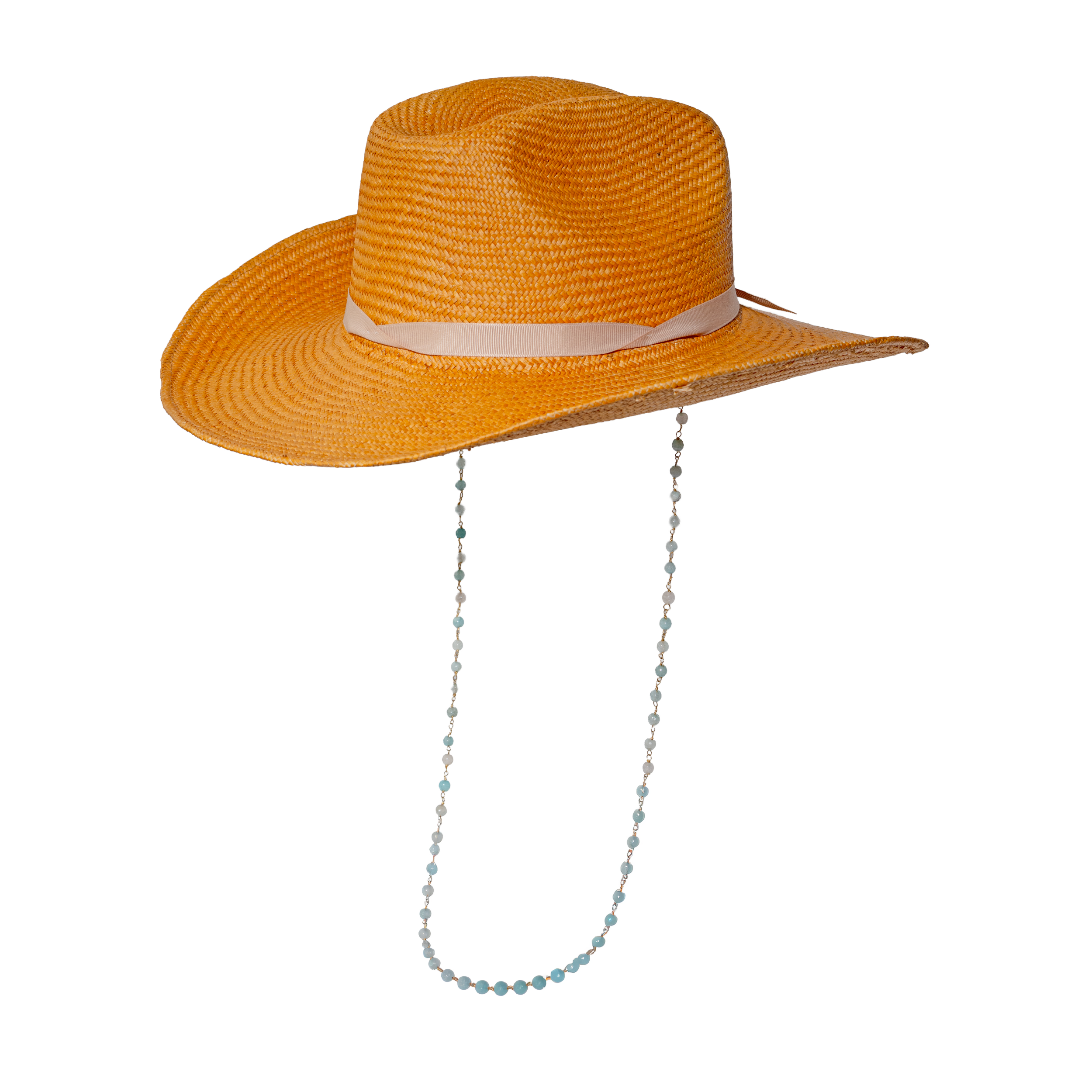 Chapeau texan à longs bords orné d'une chaîne et d'un nœud italien
