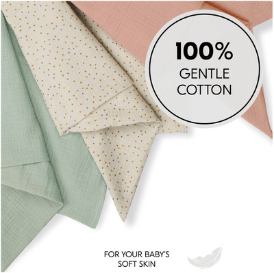 Hauck Cuddle N Clean Musselinteppe 3-Pakk, Sage/Beige/Dots/Cork