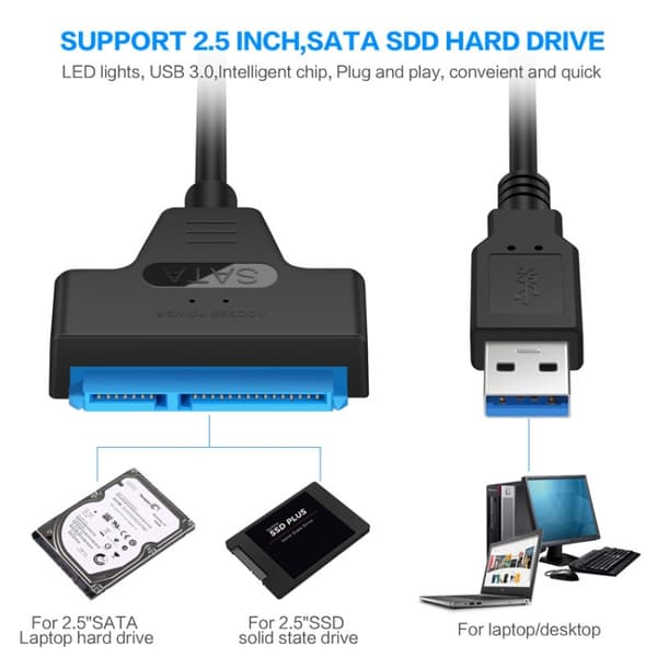 Høyhastighets SATA til USB 3.0-adapterkabel