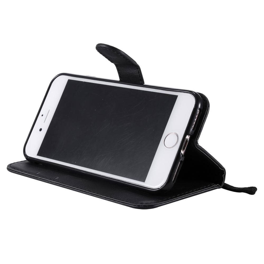 iPhone SE (2022/2020) / 8 / 7 Leder Tasche Flip Cover mit Kartenfach   Handschlaufe - Schwarz