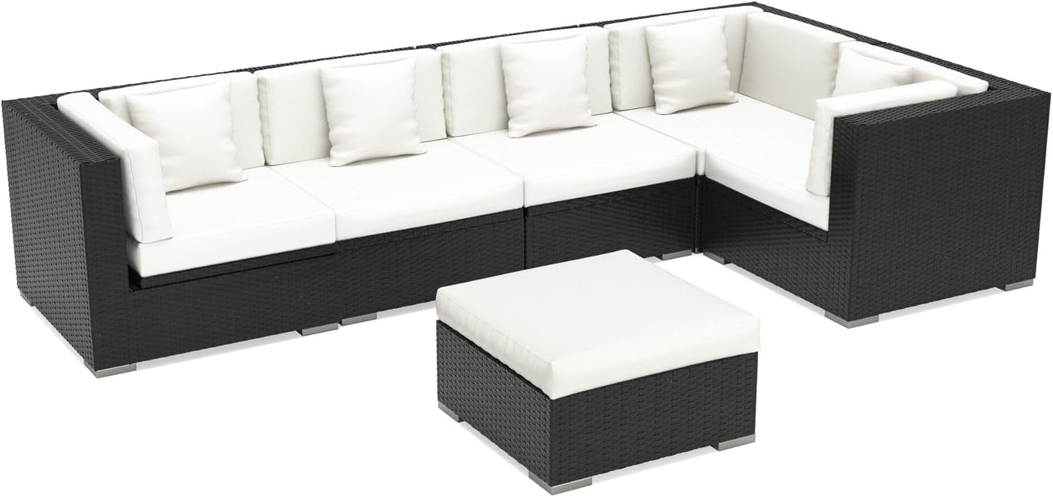 OUTFLEXX Gartenlounge Polyrattan, Creme/weiß, schwarz, für 5 Personen, inkl. Kaffeetisch, wasserfeste Kissenbox