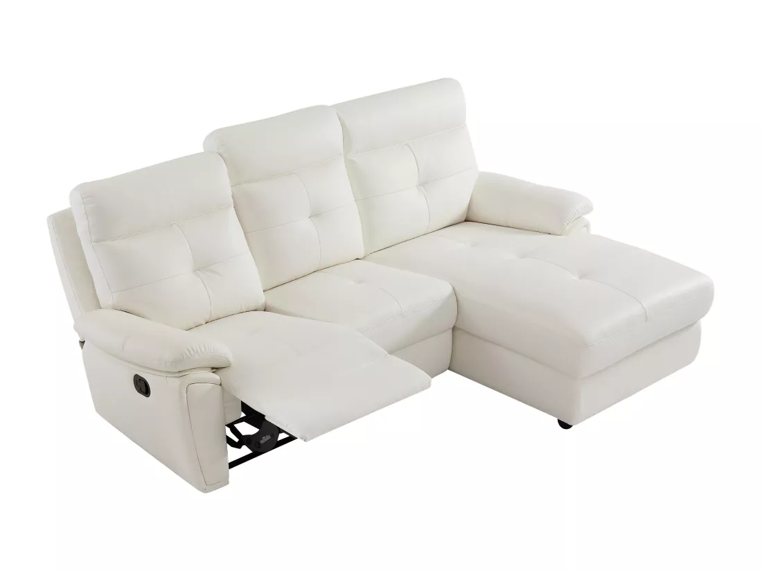 Canapé d'angle droit relax en cuir blanc VINETA