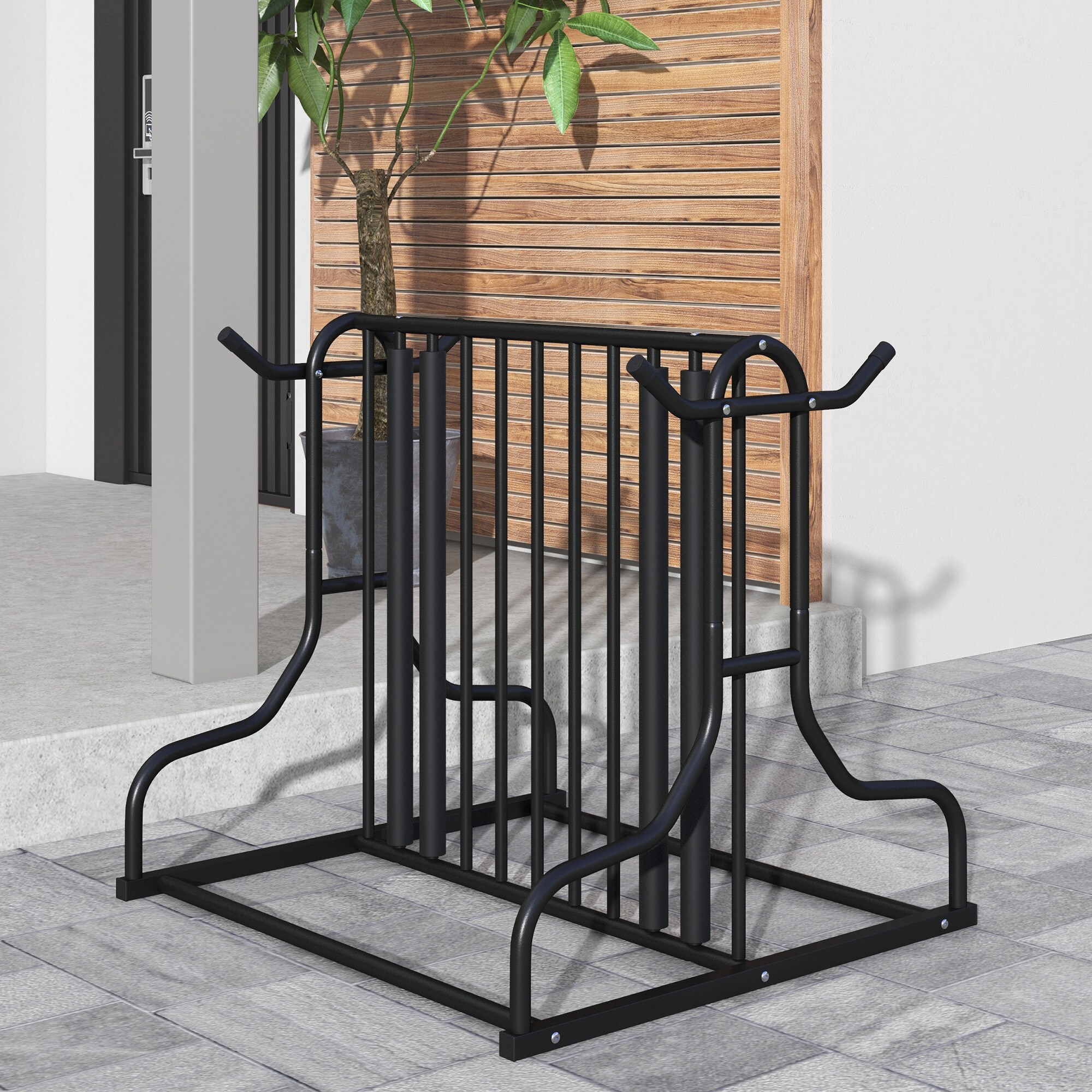 DURHAND Fahrradständer mit Platz für 4 Fahrräder schwarz 90L x 80B x 80H cm
