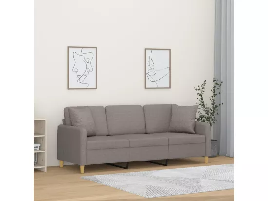 Canapé 3 places avec oreillers décoratifs taupe 180 cm tissu