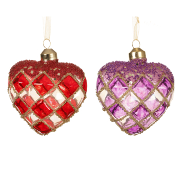 Decoris glasfiguur kersthanger transparant hart 8 cm per stuk