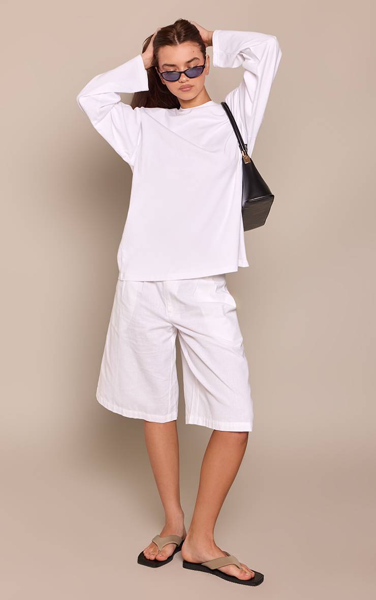 Blanc T-shirt Oversize En Coton À Manches Longues Avec Épaulettes
