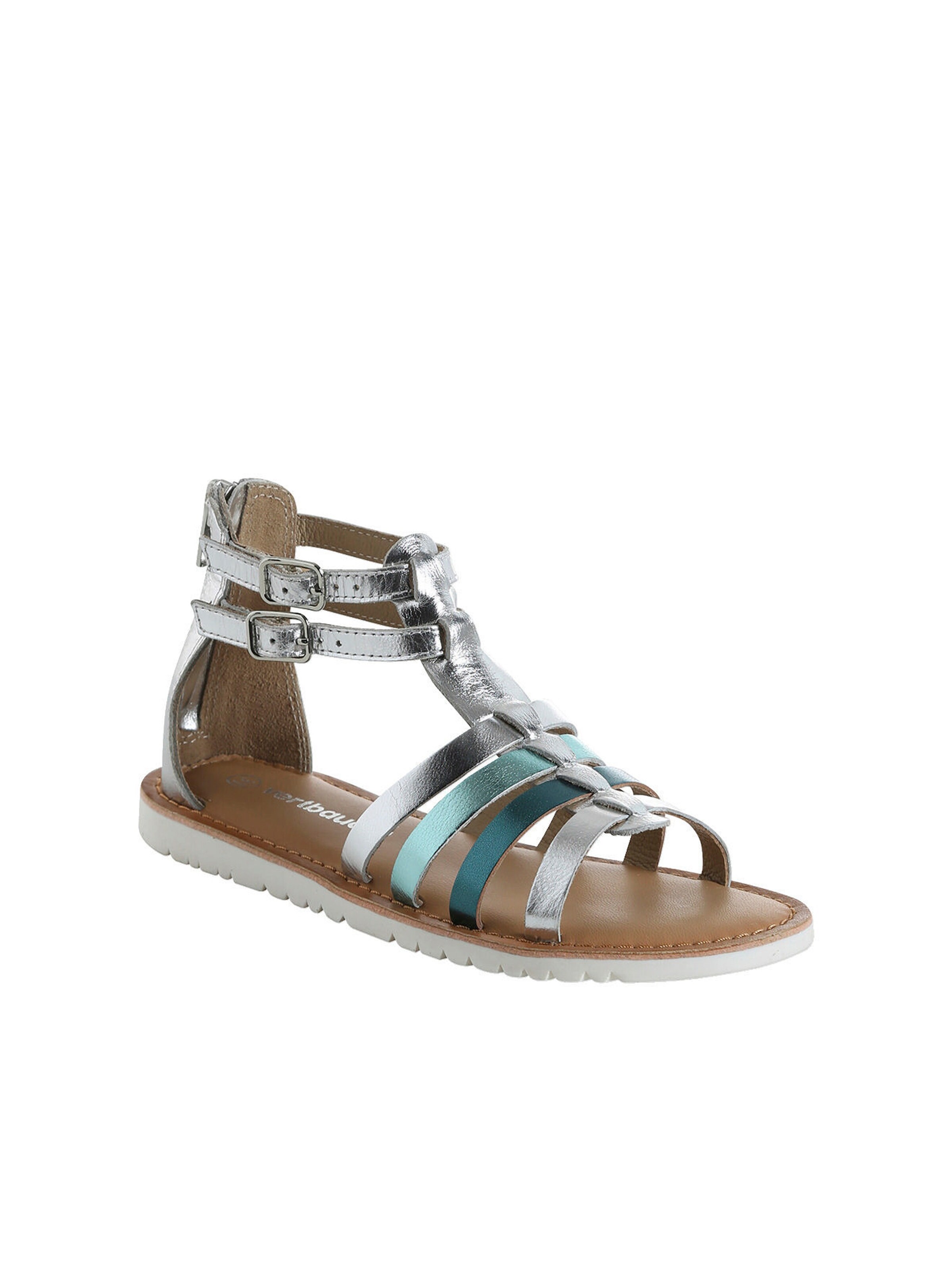 Vertbaudet Kinder Römersandalen aus Leder, Reißverschluss hinten silber