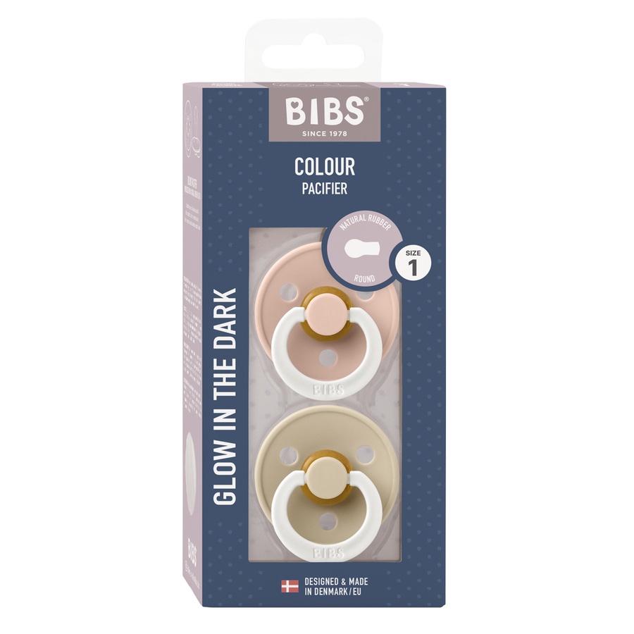 BIBS Pacifier Colour Latex Blush Glow/Vanilla Glow Size 1 2pcs