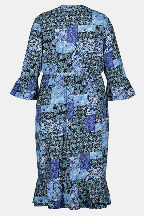 Bellieva-Kleid, Jersey, Rundhals, Volants, 3/4-Ärmel, Biobaumwolle, GOTS