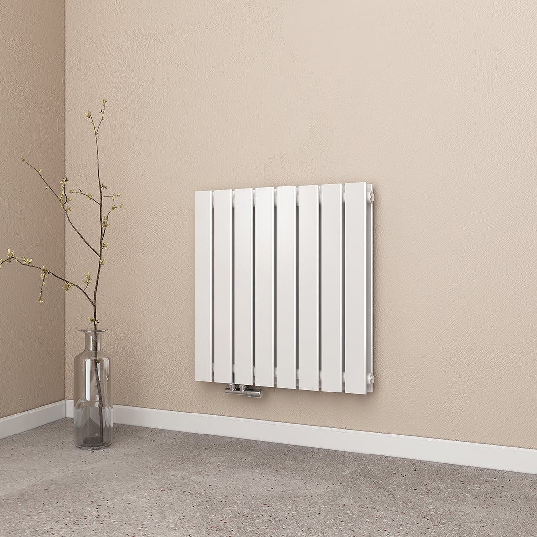 EMKE Flat Radiator, Design Paneelradiator, Horizontaal, Dubbellaags, Zijaansluiting, 63x62cm, 836W, Wit