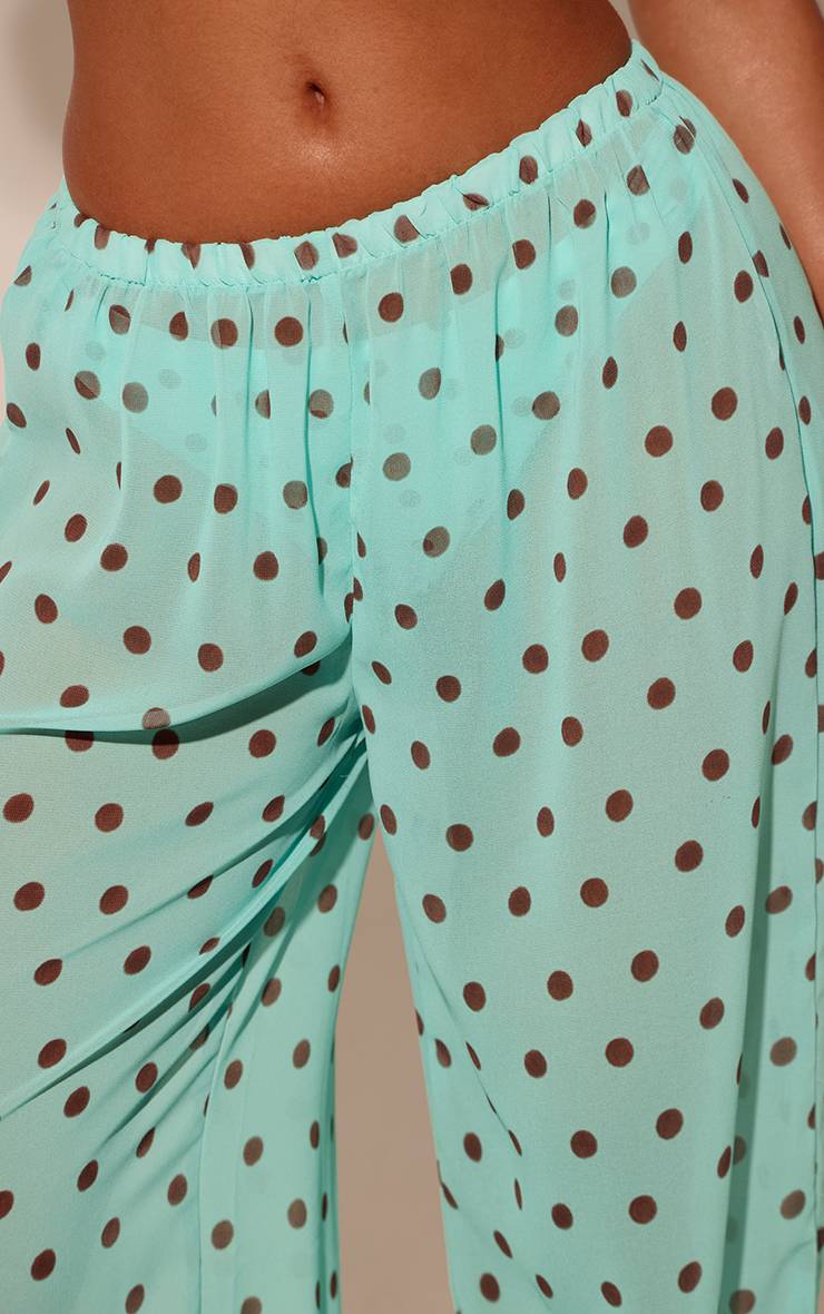 Vert Menthe Pantalon De Plage Large En Mousseline À Pois