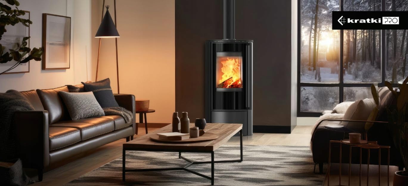 KRATKI Kaminofen aus Stahl 5,5 kw ERIK fi 150 Stahlofen, Schwedenofen BImSchV Stufe 2 EEK A, Panoramatür itp.