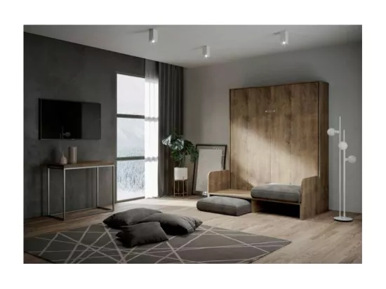 Lit escamotable vertical noyer avec canapé tissu Bounto-Couleur A 405-160x190