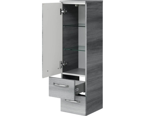 Pelipal Kumba badkamermeubelset (B x H x D): 137 x 200 x 50 cm, grafietkleurige fronten, 5-delige set inclusief glazen wastafel, hoge kast en onderkast (99.770326192)
