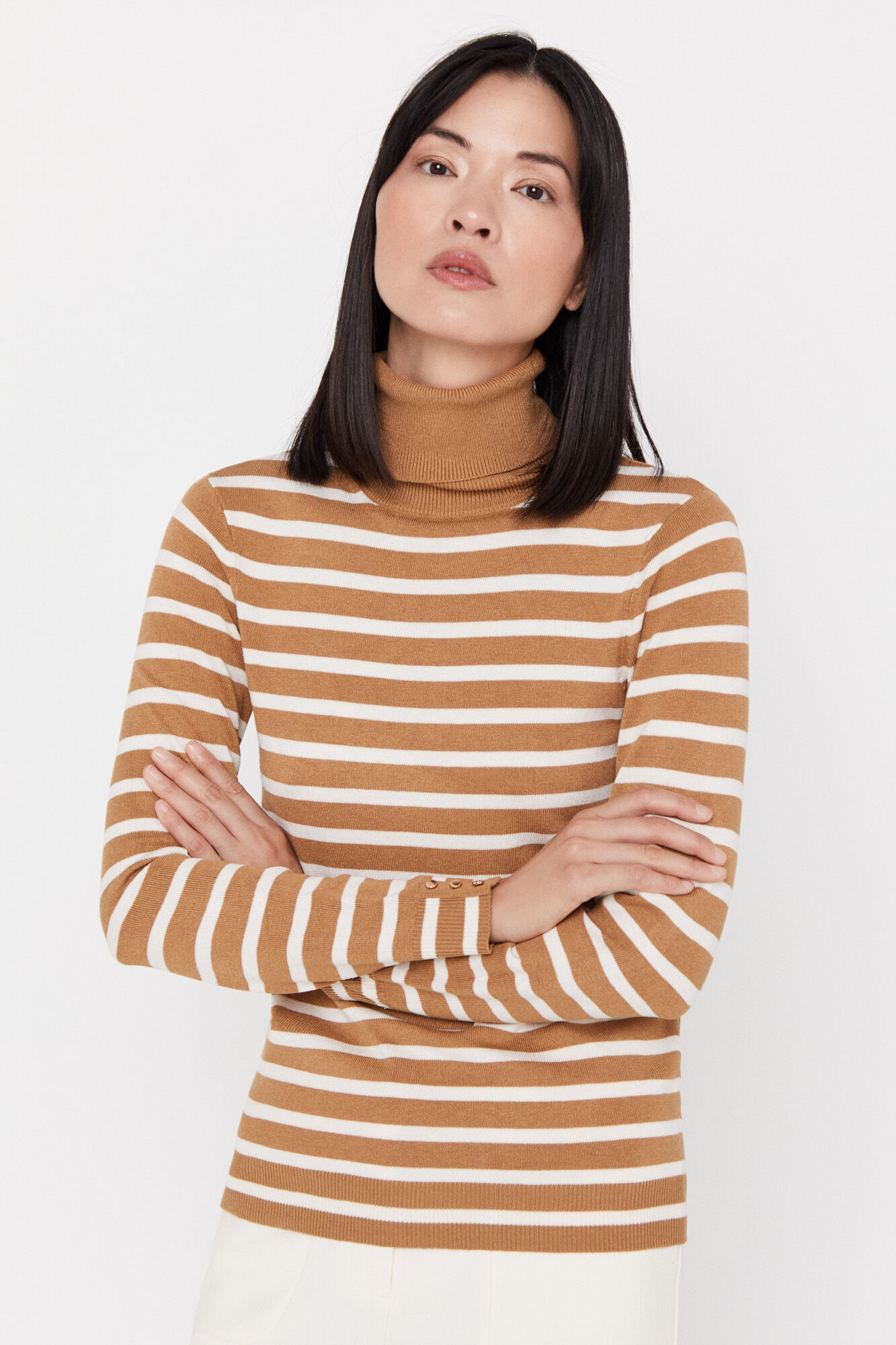 Camisa listrada em dois tons - Estampa bege