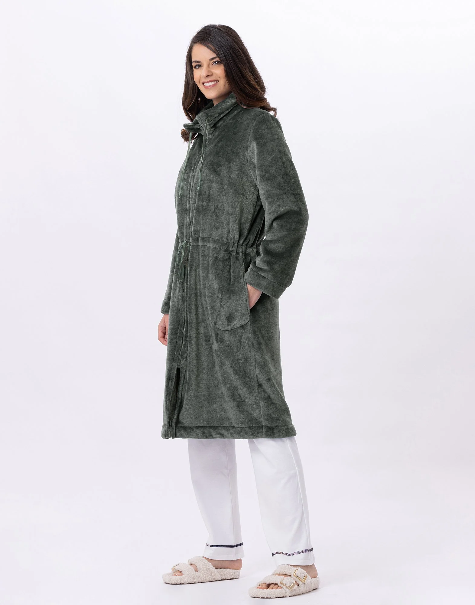 ESSENTIEL 853 - Veste zippée en peluche flanelle | Vert