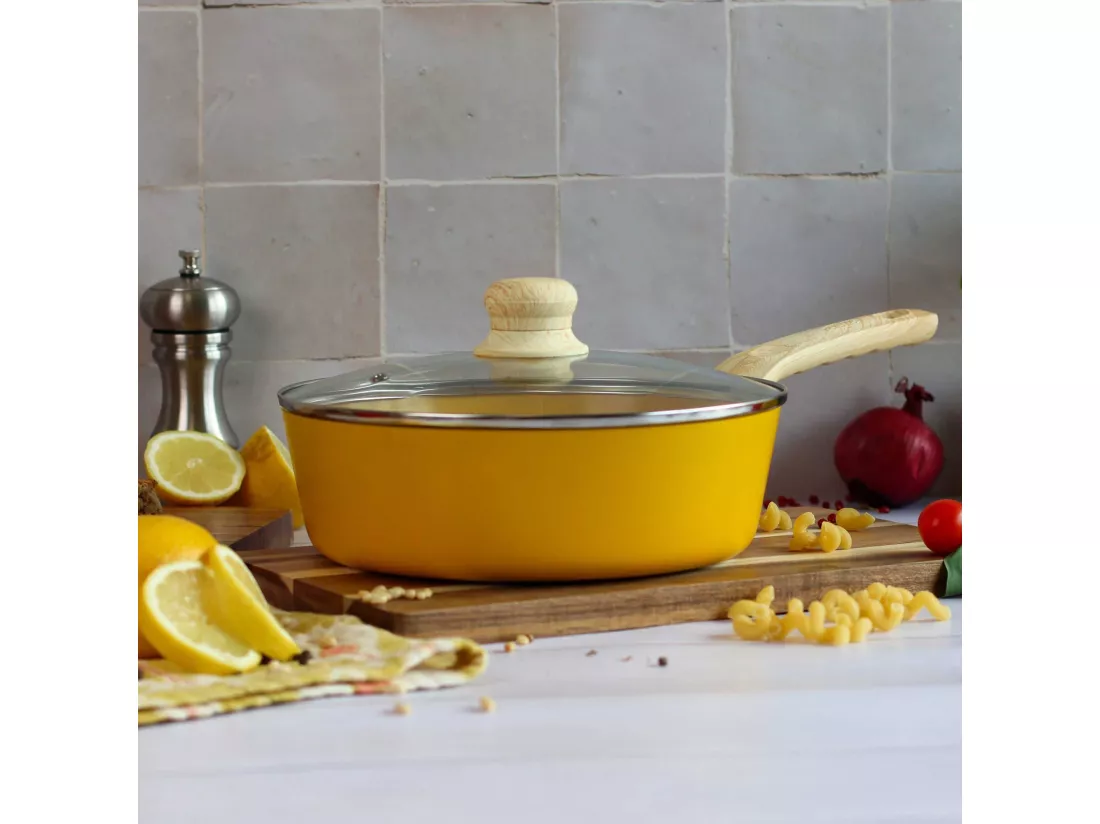Menastyl - Sauteuse 24cm Colorama Safran - En Aluminium - Revetement Antiadhesif En Ceramique