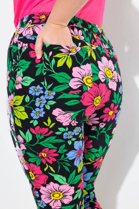 Joggpants, gerades Bein, Blumen/Totenköpfe, schwarz