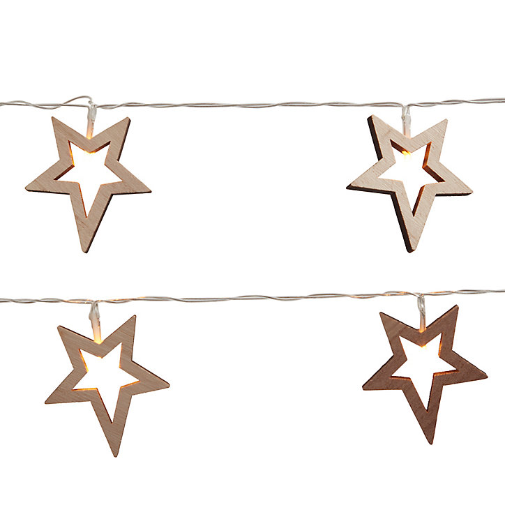 Guirlande lumineuse LED intérieure blanc chaud câble transparent 1,65 m décor étoile en bois