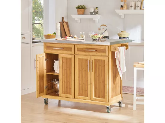 Desserte sur roulettes Meuble de Cuisine de Service Roulant en Bambou FKW69-N