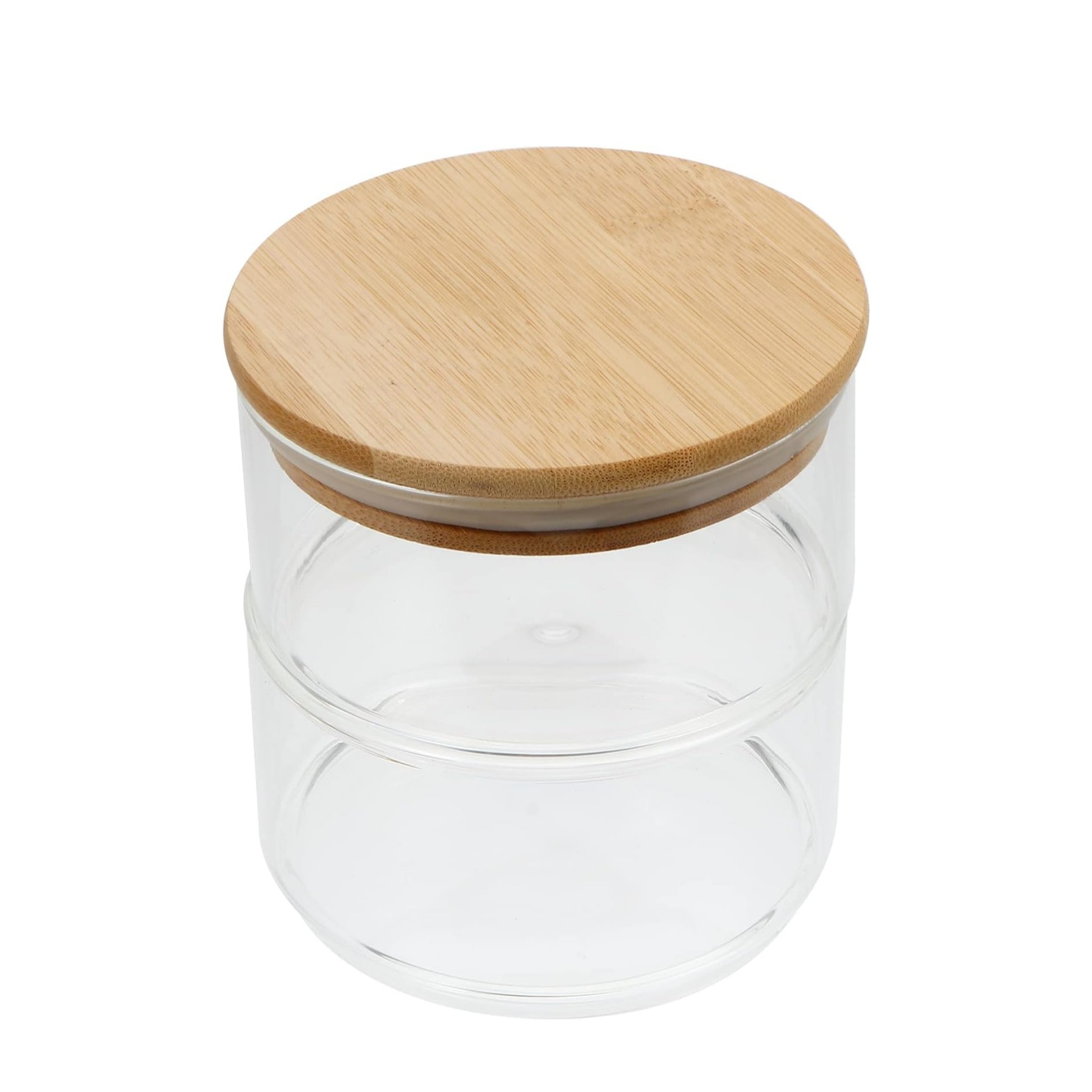 (900ml) 2-fach Glas Vorrats Aufbewahrungs Behälter Frischhalte Box Organizer für Snacks / Gewürze / Hülsenfrüchte - Transparent / Braun