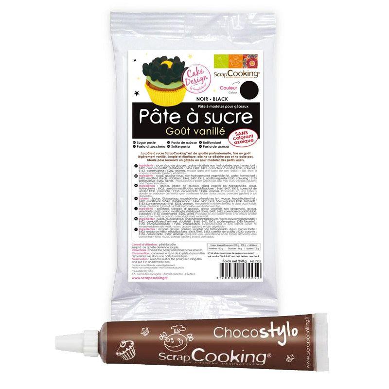 Pâte à sucre noire 250 g + Stylo chocolat Scrapcooking