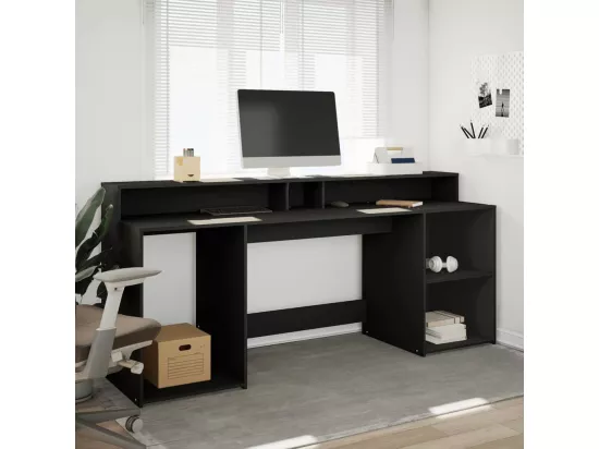 Bureau avec lumières LED noir 200x55x91 cm bois d'ingénierie