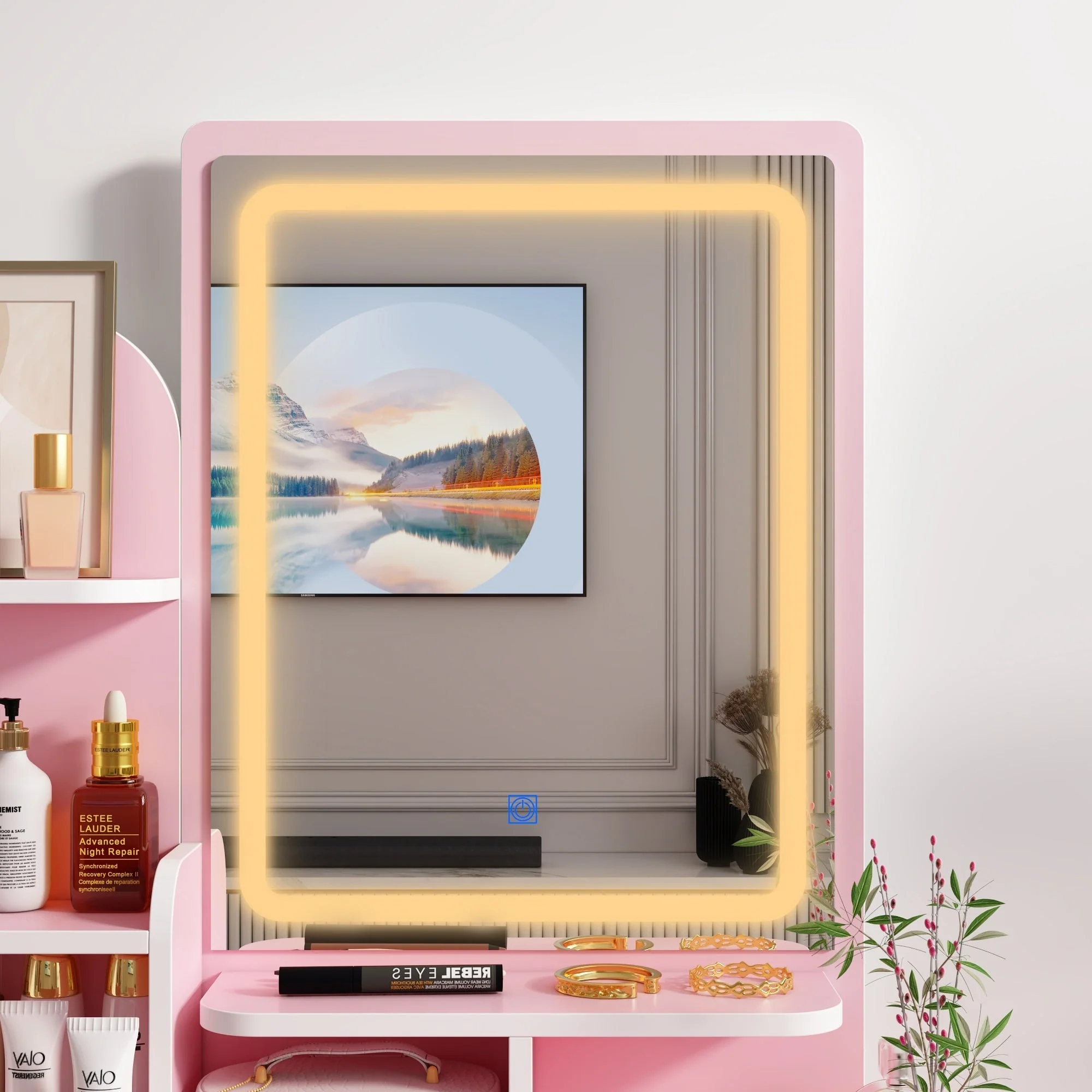 Makeup Vanity Set Table With LED Light &Mirror & Stool