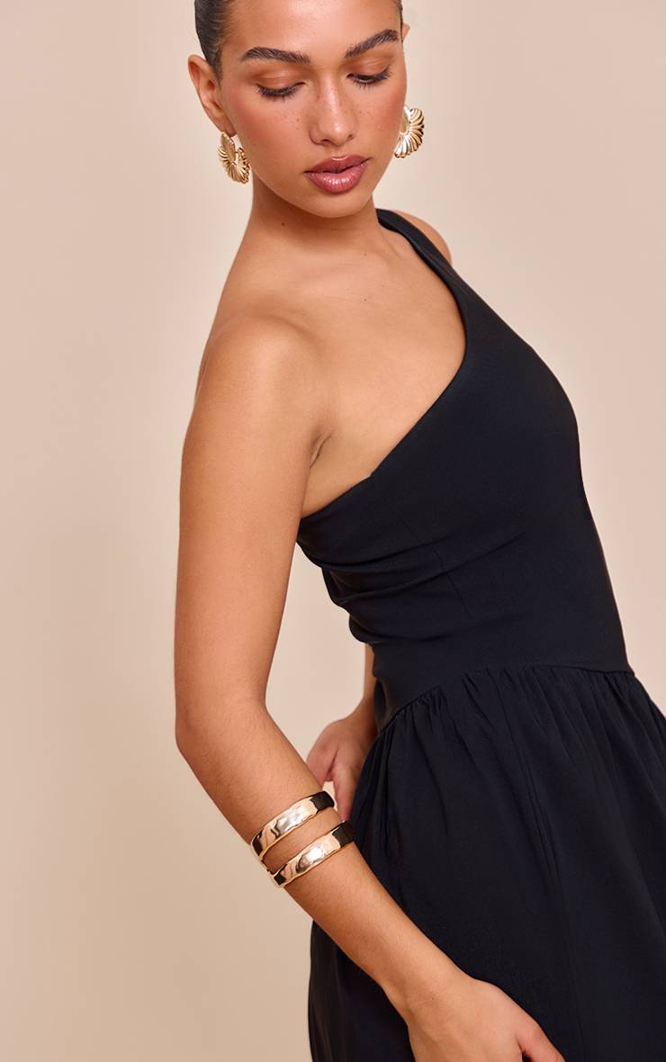 Noir Robe Maxi Asymétrique Une Épaule En Tissu Extensible Tissé