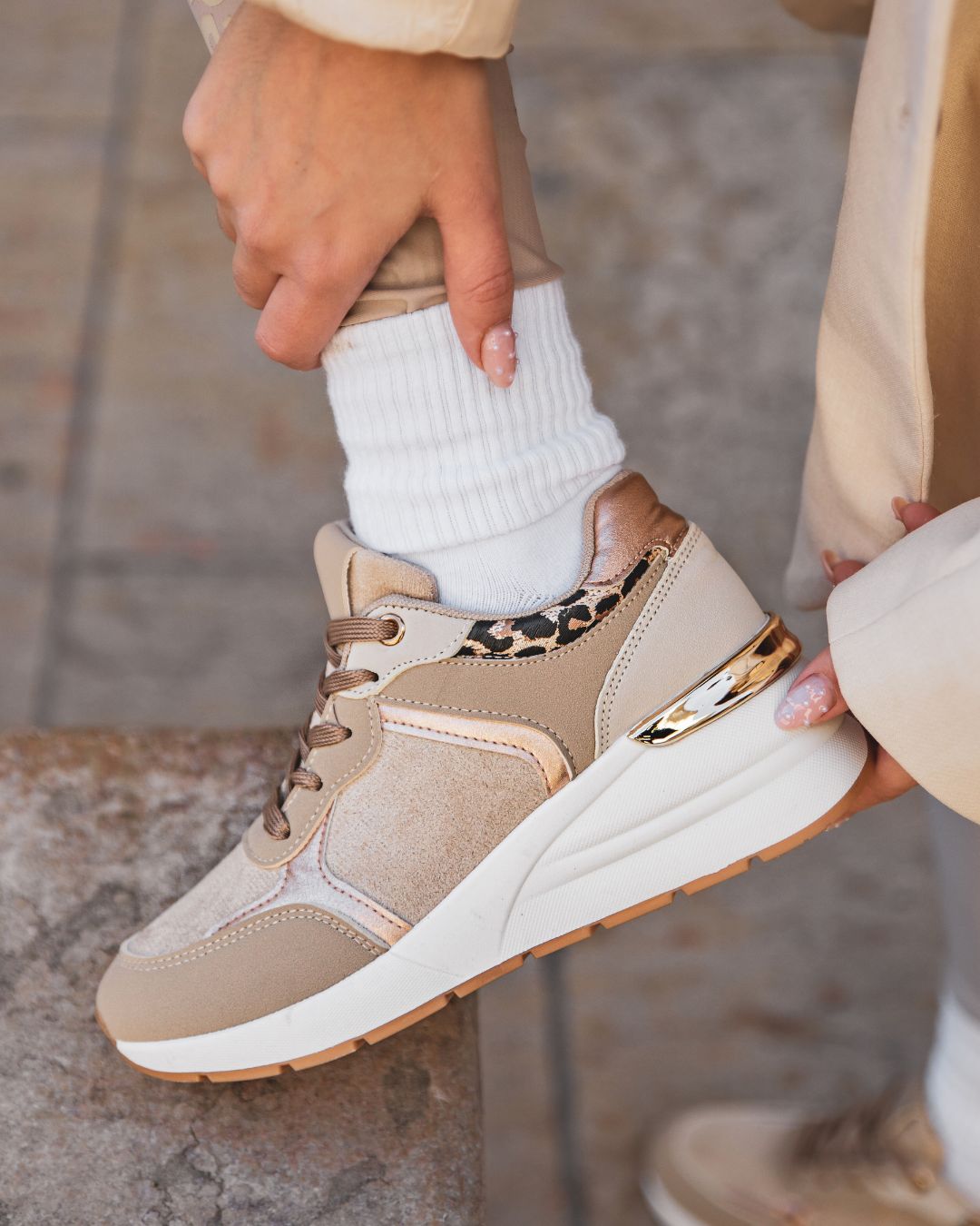 Basket femme camel à lacets léopard - Emery