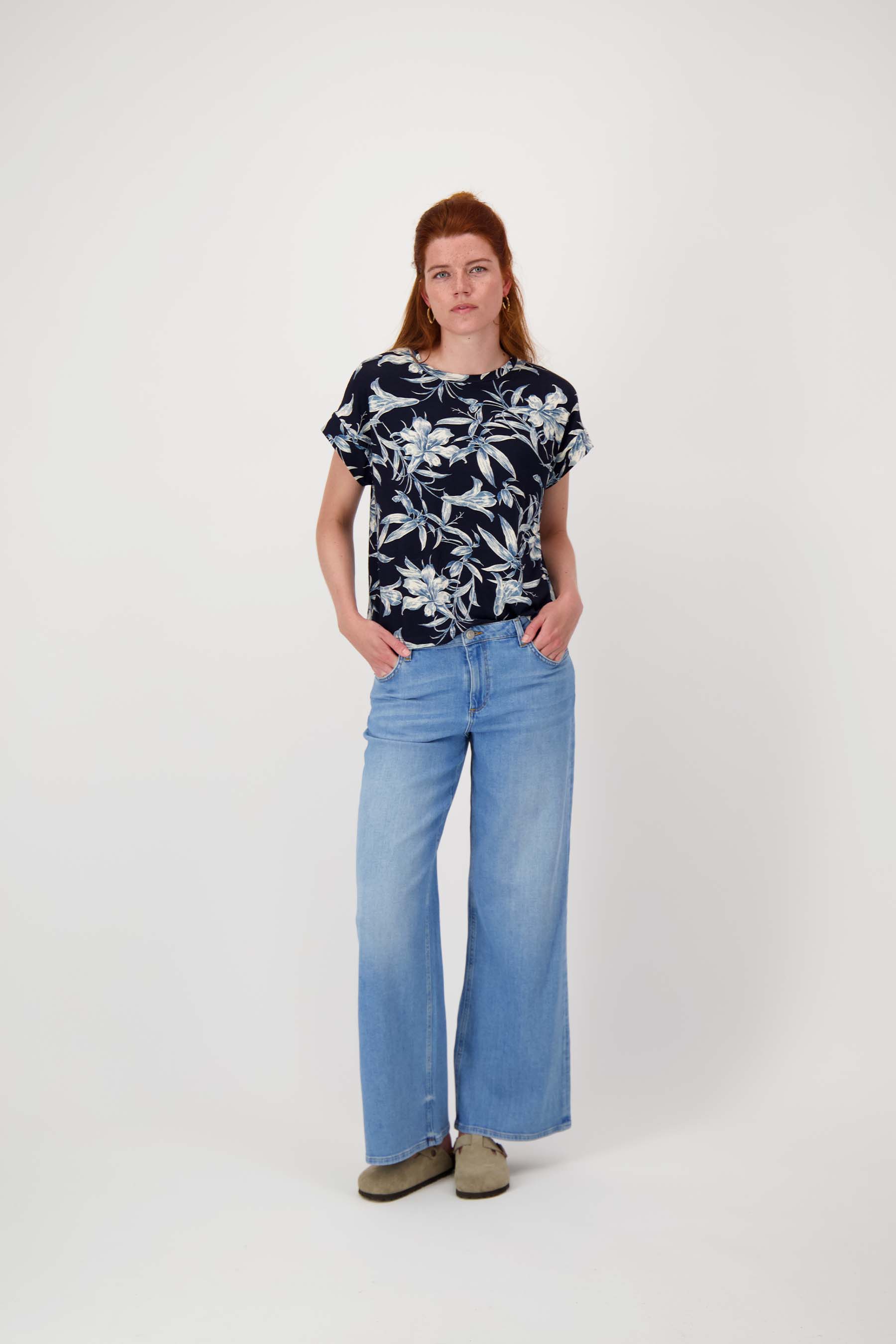 jersey top met bloemprint