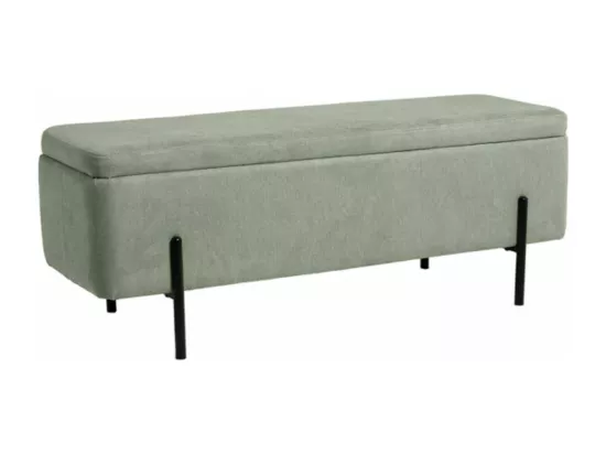 Banc moderne avec coffre de rangement tissu et pieds en métal noir Navika-Couleur Vert amande