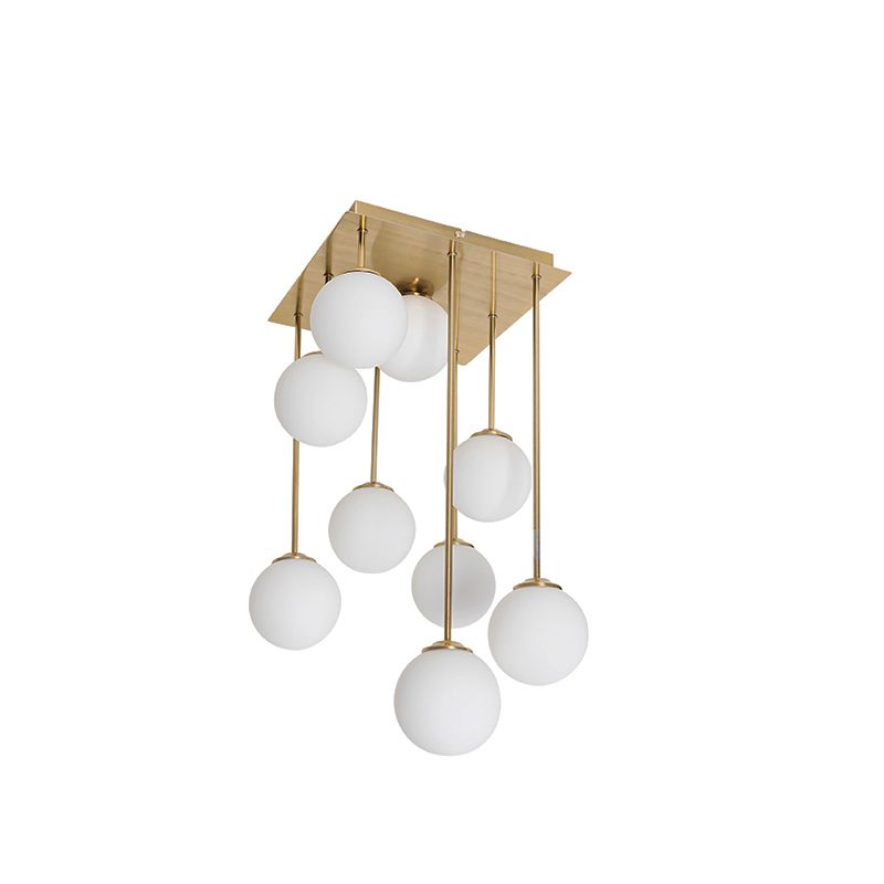 Moderne plafondlamp goud met opaal glas 9-lichts  - Athens