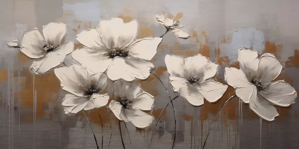 Wandbild 30 x 60 cm White Flowers On Silver II