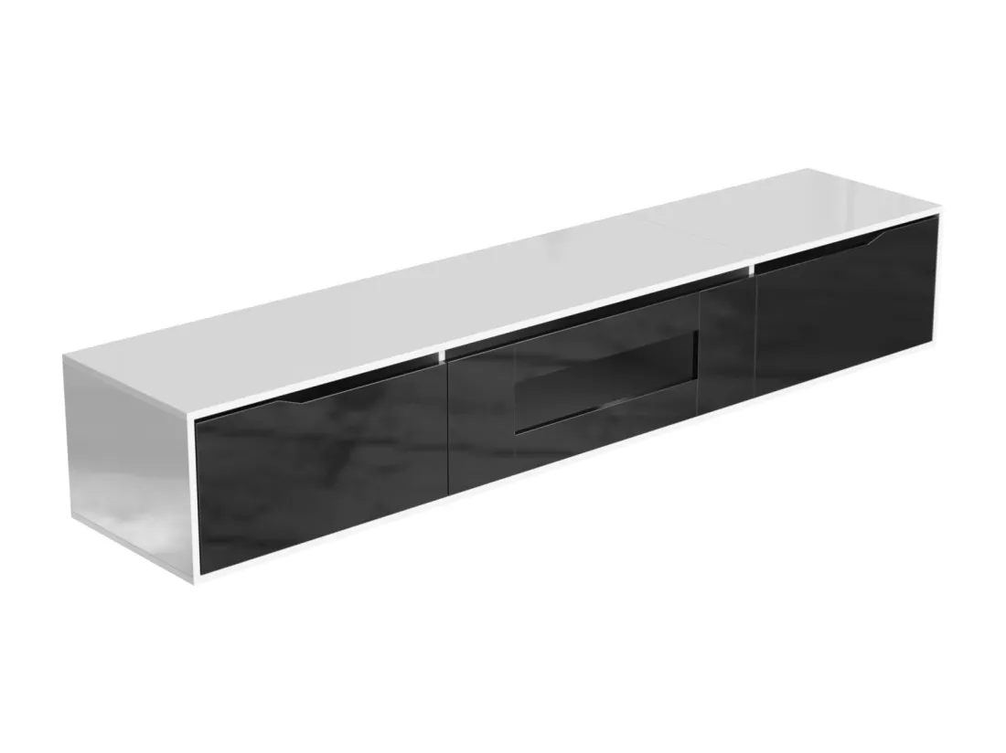 Meuble TV 180cm, avec éclairage LED à changement de couleur, portes pliantes, laqué Meuble TV suspendu, style moderne - noir