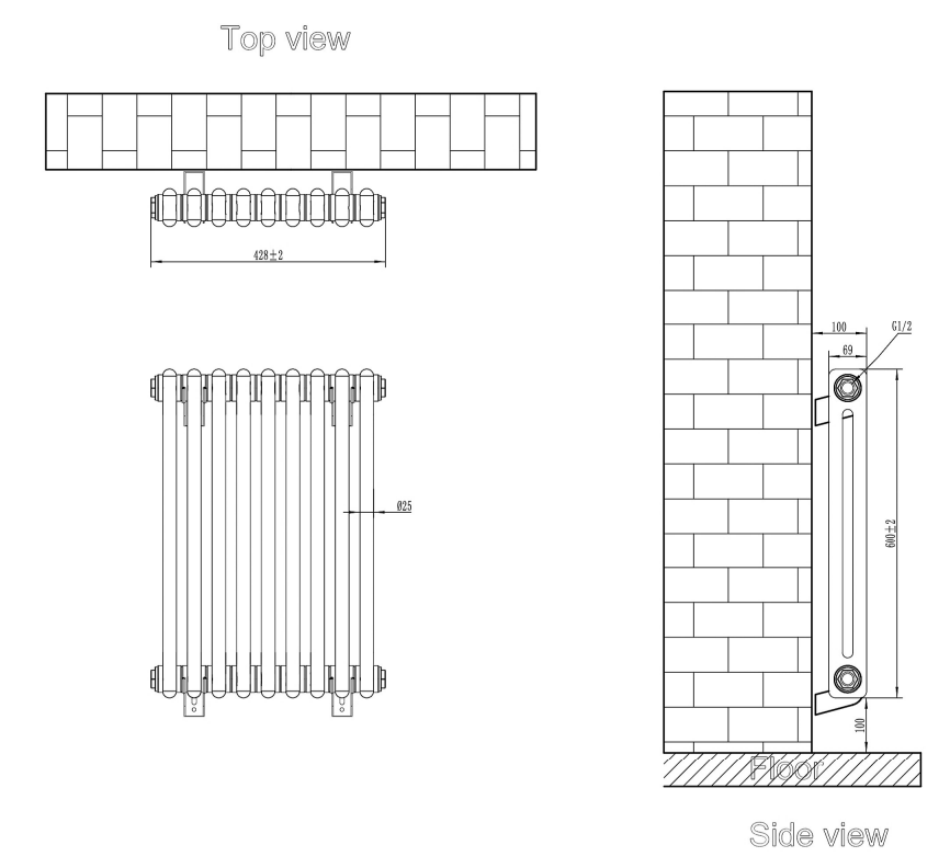 Eastbrook Rivassa 2 koloms radiator 40x60cm staal 567W wit glans