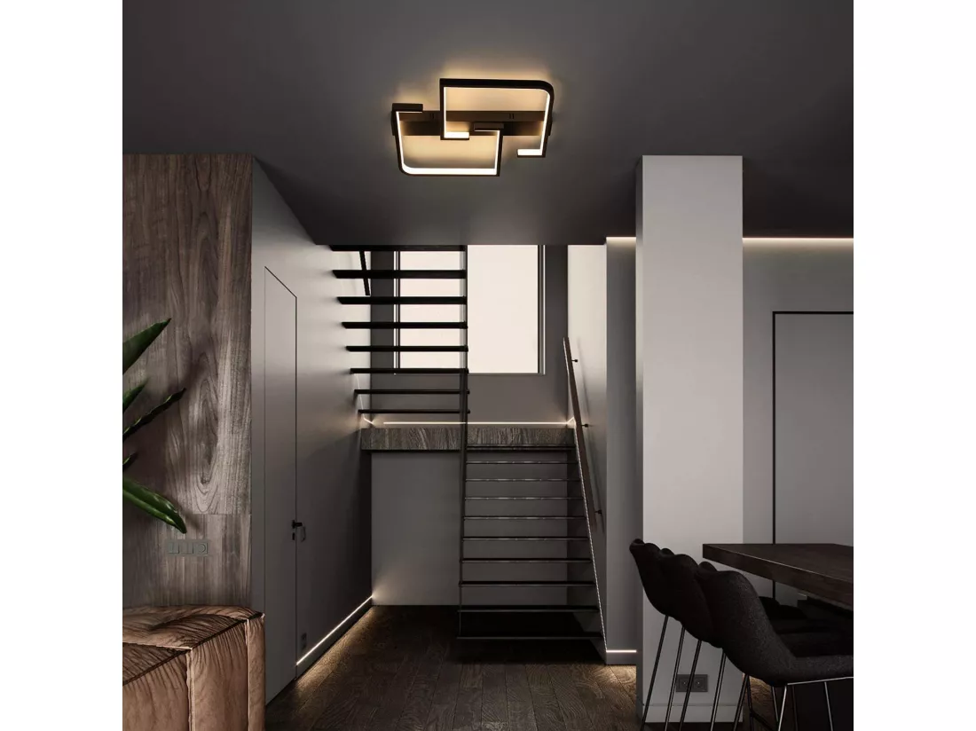 NETTLIFE plafonnier LED 35W noir lampe de salon dimmable avec télécommande design moderne lampe de table à manger lampe de bureau lampe de couloir