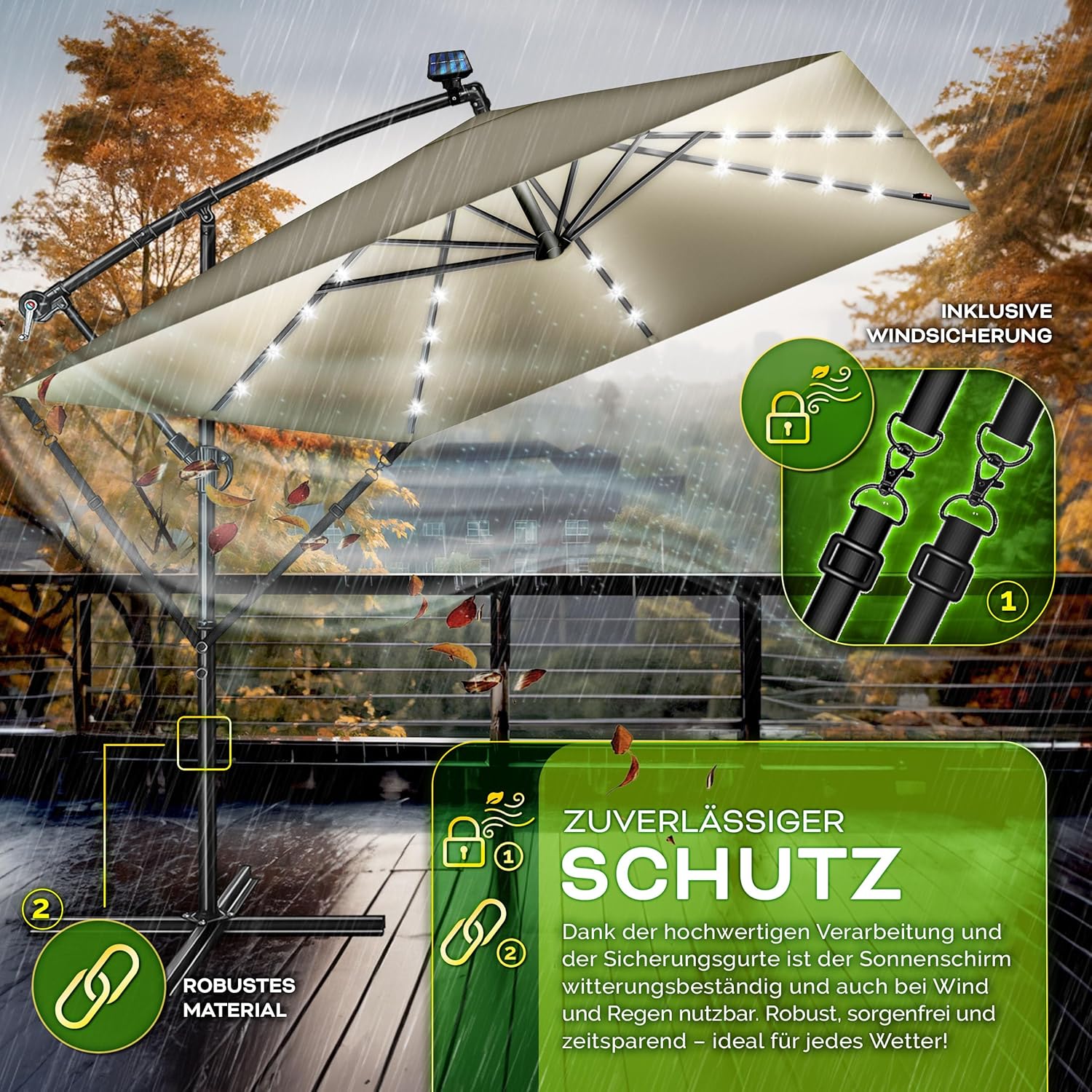 tillvex® Alu Sonnenschirm Rechteckig Ø 330 cm + Abdeckung mit Kurbel | Ampelschirm Eckig mit Ständer & Windschutz | Gartenschirm UV-Schutz Aluminium | Kurbelschirm Marktschirm wasserdicht 360° drehbar