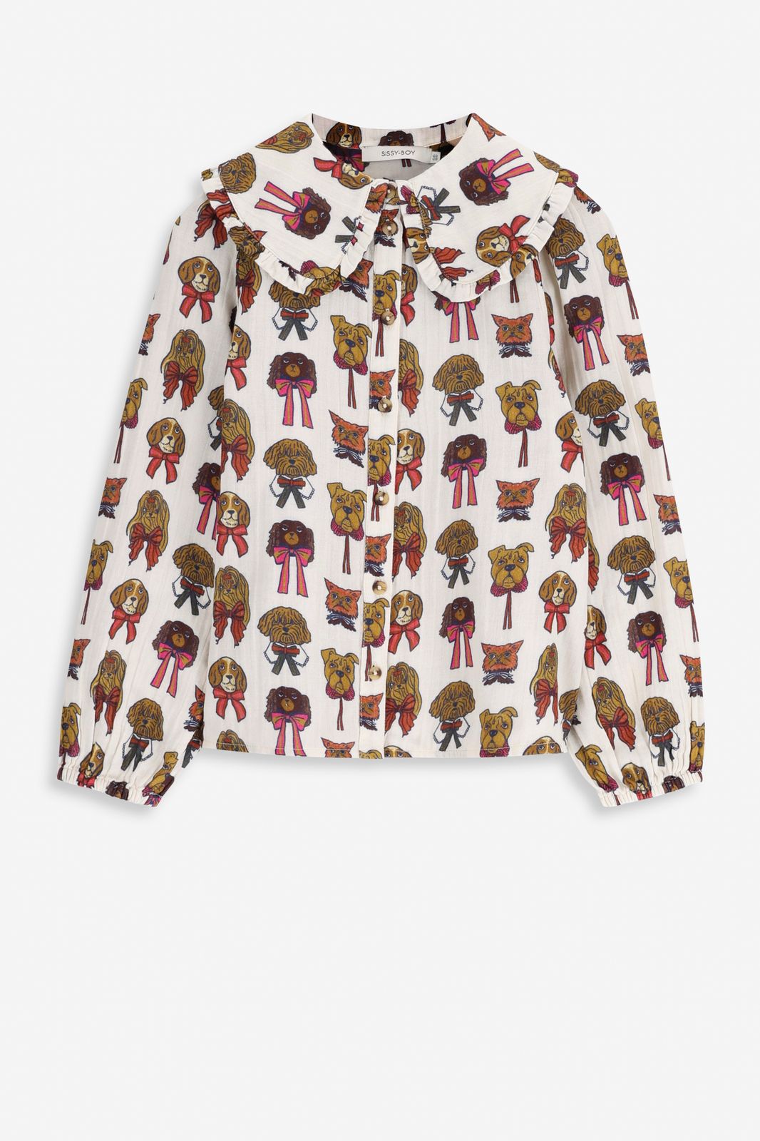 Off white blouse met hondenprint