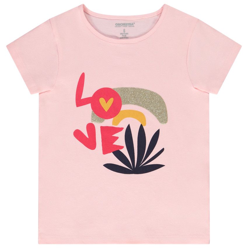 T-shirt manches courtes print fantaisie pour fille - Rose