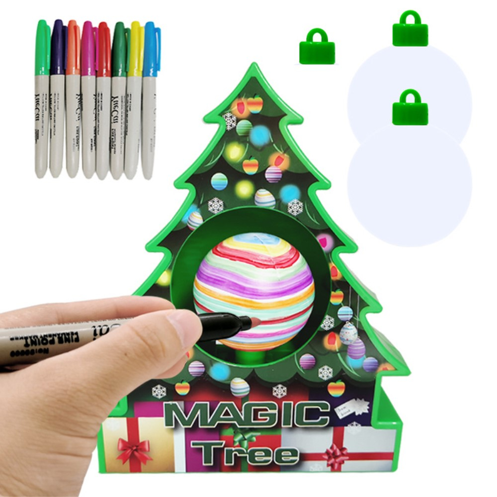 (12-tlg. Set) DIY Christbaum Kugeln Rotierer Weihnachts Tannenbaum mit Filzstiften zum Bemalen - Grün