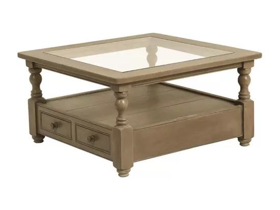 Table basse carrée plateau en verre Bois Marron - Natural Interior's