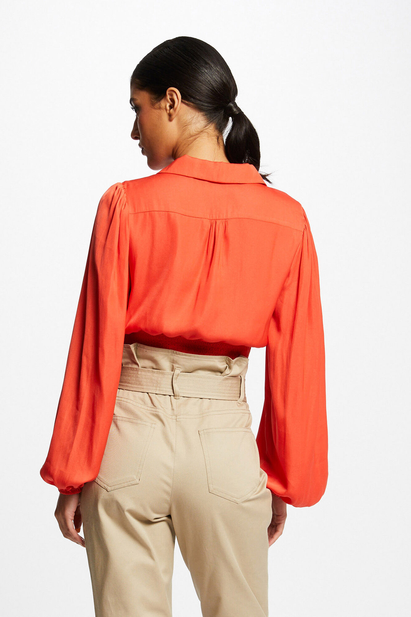 Blusa de manga comprida com mangas bufantes - Laranja