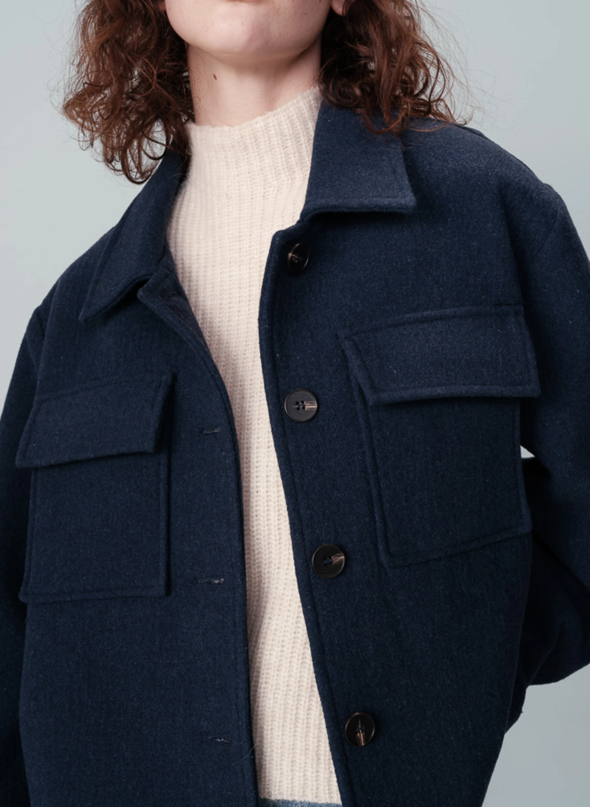 NOVEMBRE - Veste col classique droite en laine mélangée | Bleu